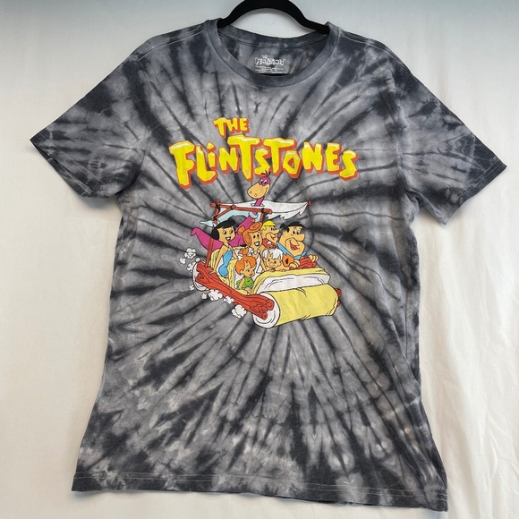 The Flintstones Tye-die Graphic T-Shirt Black and Gray Unisex Medium - Picture 1 of 12